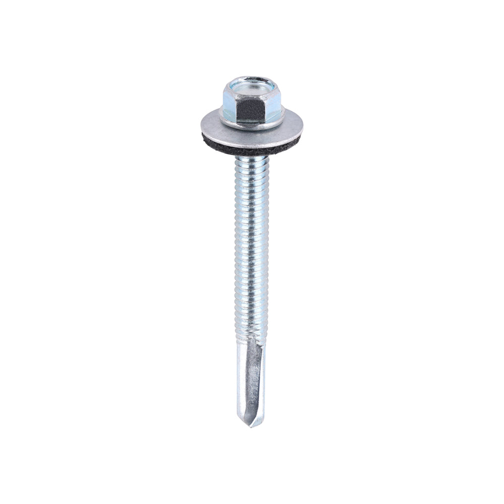 Metal Construction Heavy Section Screws - Hex - EPDM Washer - Self-Drilling - Zinc - 5.5 x 55 - Bag of 100