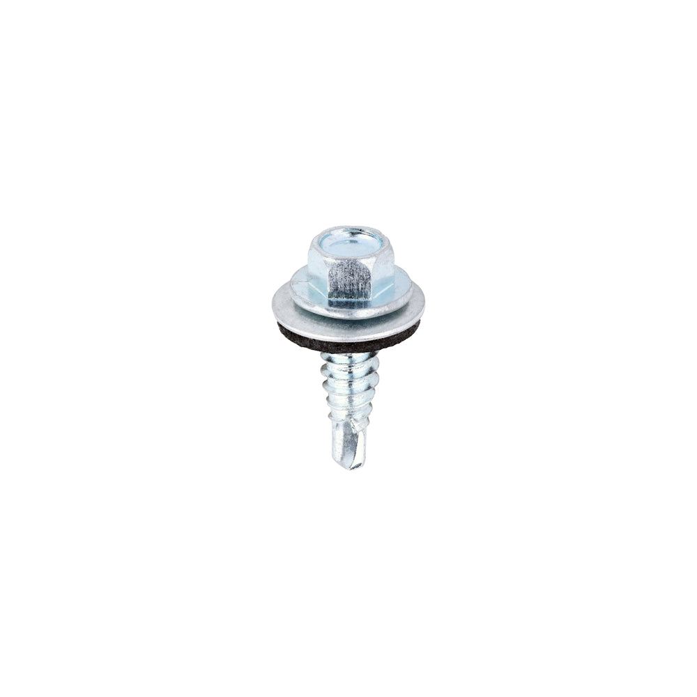 Metal Construction Stitching Screws - For Sheet to Sheet - Hex - EPDM Washer - Self-Drilling - Zinc - 6.3 x 22 - Bag of 100