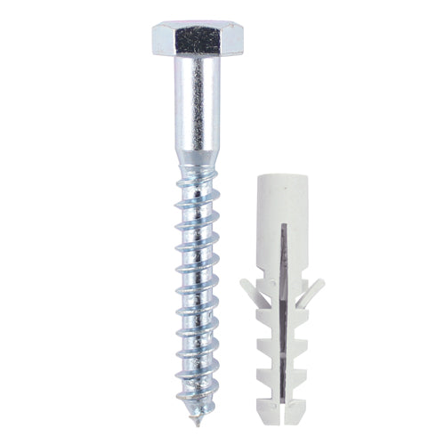 Coach Screw & Nylon Plugs - Zinc - 8.0 x 100 - TIMpac of 2