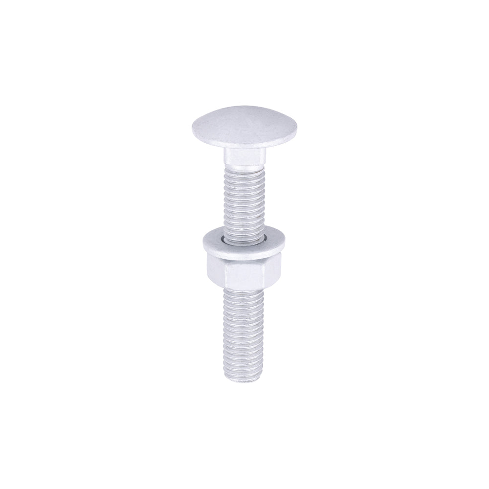 Carriage Bolts Hex Nuts & Form A Washers - Dome - Exterior - Silver - M12 x 75 - TIMbag of 10