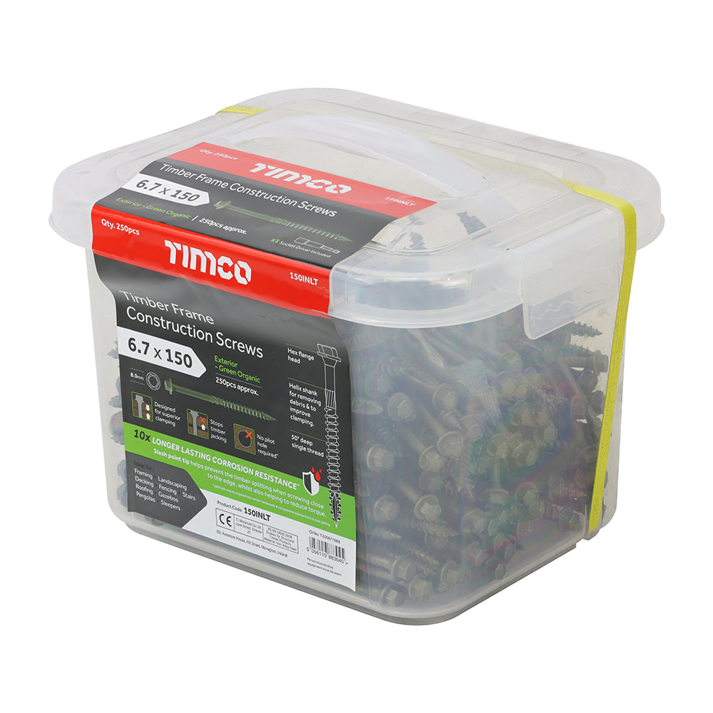 Timber Frame Construction & Landscaping Screws - Hex - Exterior - Green Organic - 6.7 x 150 - Tub of 250