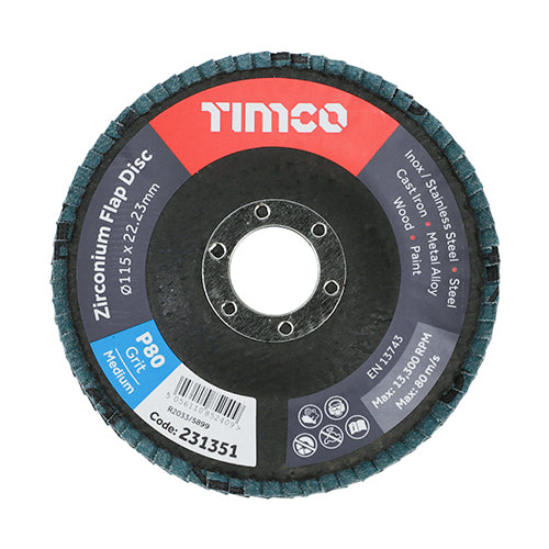 Flap Disc - Zirconium - Type 29 Conical - P80 Grit - 115 x 22.23 - Pack of 1
