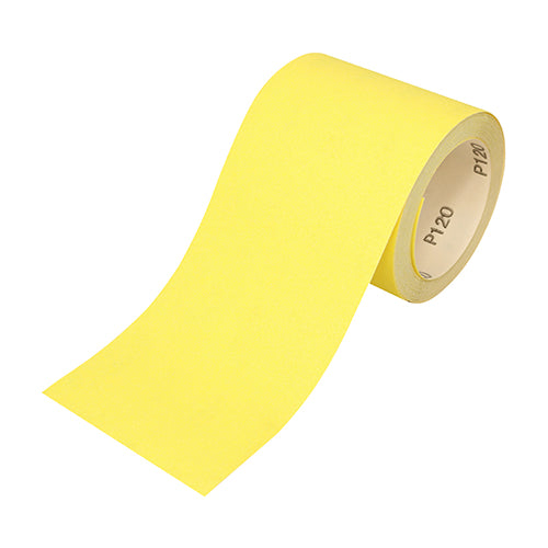Sandpaper Roll - 120 Grit - Yellow - 115mm x 10m - Roll of 1