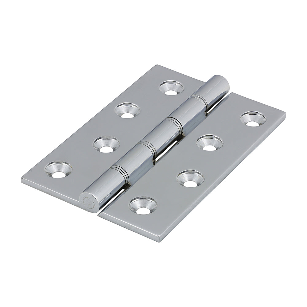 Double Stainless Steel Washered Butt Hinge - Solid Brass - Polished Chrome - 102 x 67 - Box of 1
