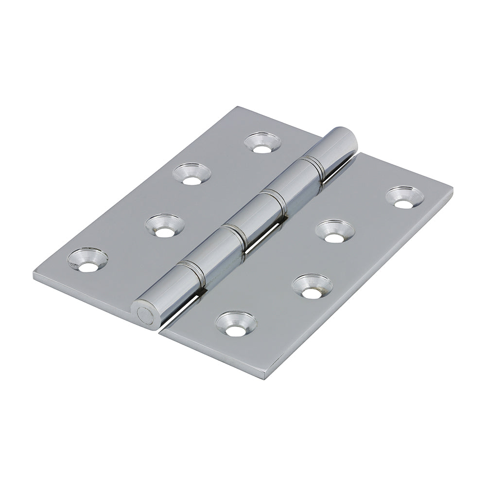 Double Stainless Steel Washered Butt Hinge - Solid Brass - Polished Chrome - 102 x 75 - Box of 1