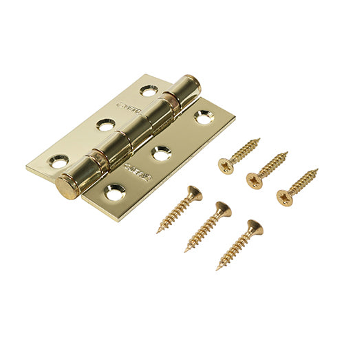 Twin Ball Bearing Hinges - Steel - Electro Brass - 76 x 51 - Box of 1