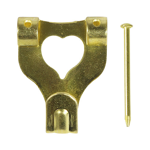 Picture Hanging Hooks - Double - Electro Brass - No.3 Double - TIMpac of 4