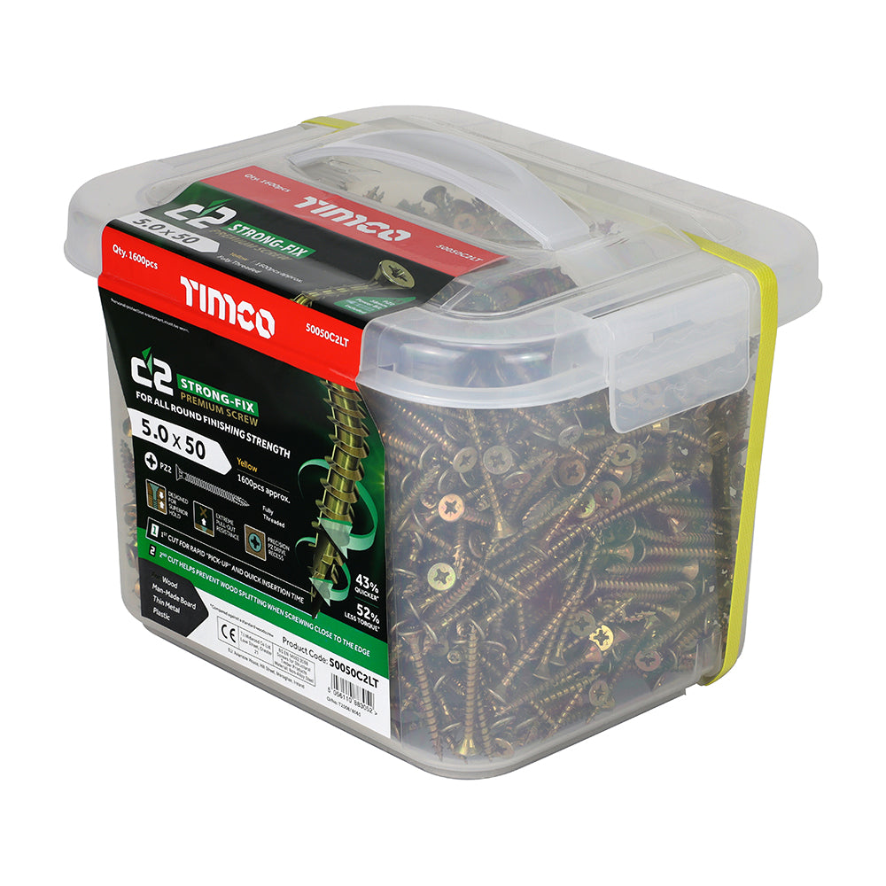 C2 Strong-Fix - PZ - Double Countersunk - Twin-Cut - Yellow - 5.0 x 50 - Tub of 1600