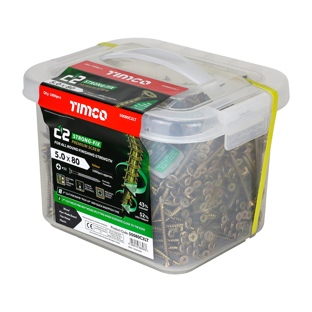 C2 Strong-Fix - PZ - Double Countersunk - Twin-Cut - Yellow - 5.0 x 80 - Tub of 1000