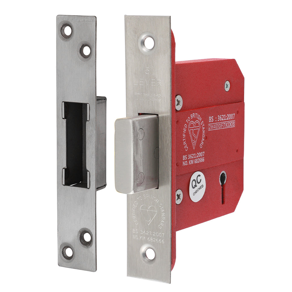 5 Lever British Standard CE Deadlock - Stainless Steel - Satin - 78 case / 57 backset - Box of 1