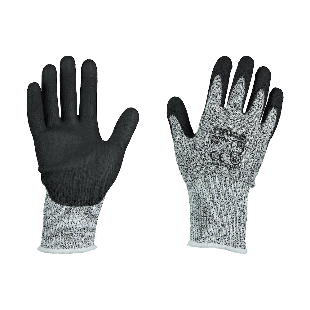 High Cut Gloves - PU Coated HPPE Fibre with Glass Fibre - Large - Backing Card of 1