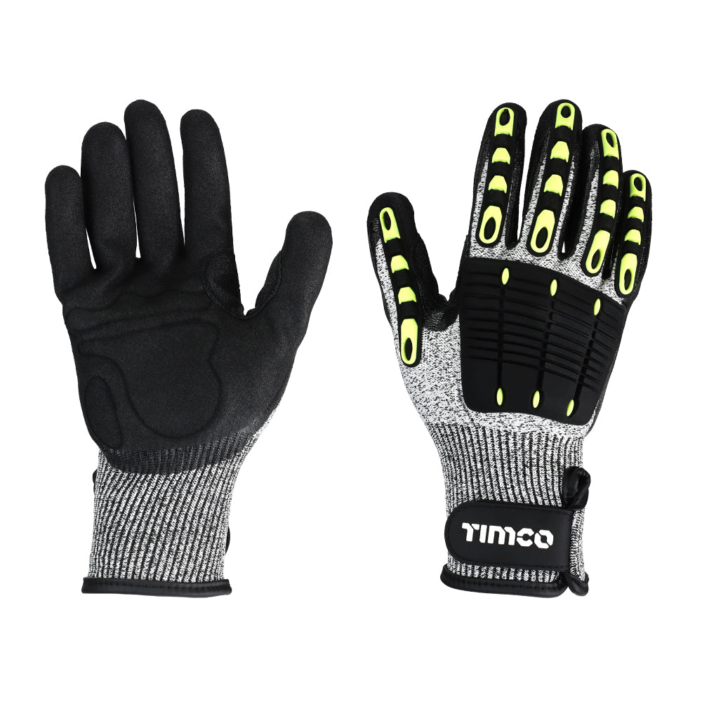 Impact Cut Glove - Sandy Nitrile Coated HPPE Fibre and Glass Fibre Gloves with TPR Pads - Medium - Backing Card of 1