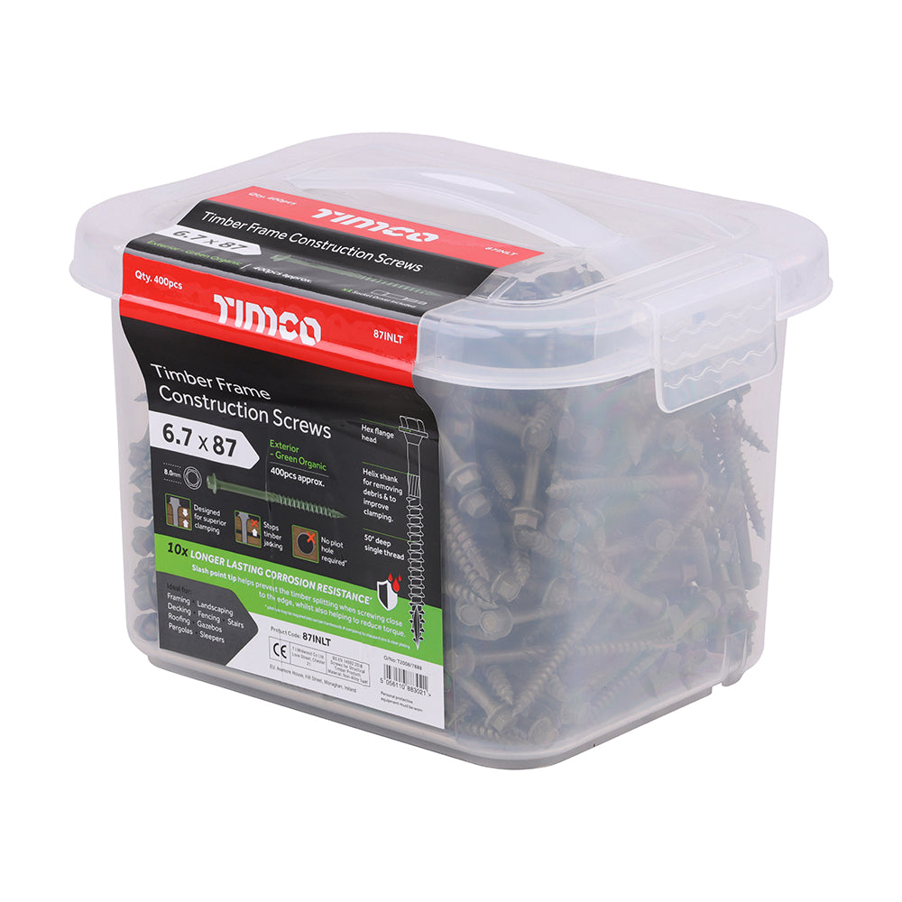 Timber Frame Construction & Landscaping Screws - Hex - Exterior - Green Organic - 6.7 x 87 - Tub of 400