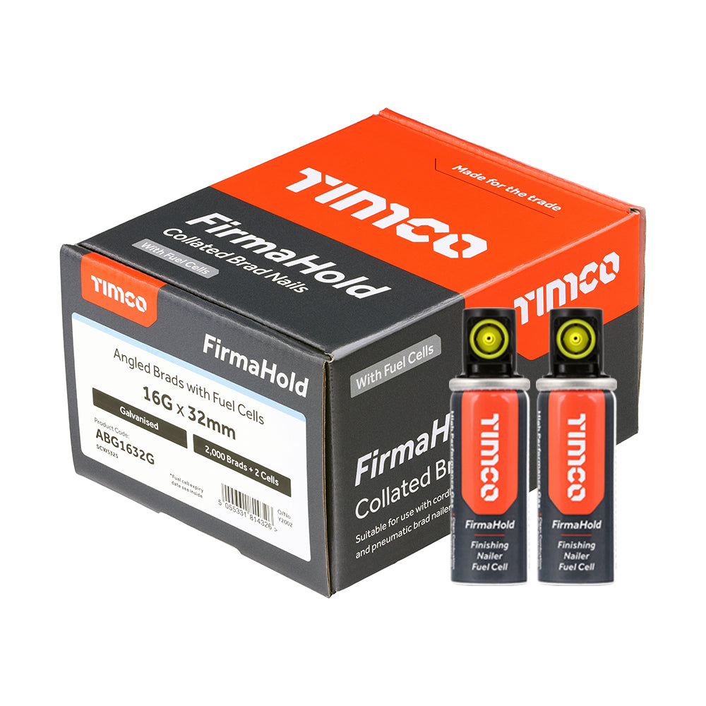 FirmaHold Collated Brad Nails & Fuel Cells - 16 Gauge - Angled - Galvanised - 16g x 32/2BFC - Box of 2000