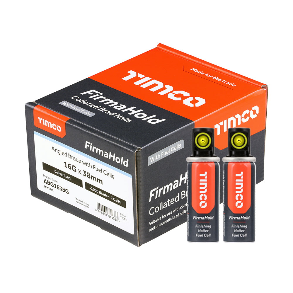 FirmaHold Collated Brad Nails & Fuel Cells - 16 Gauge - Angled - Galvanised - 16g x 38/2BFC - Box of 2000