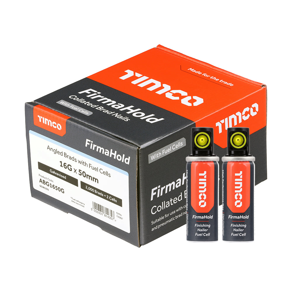 FirmaHold Collated Brad Nails & Fuel Cells - 16 Gauge - Angled - Galvanised - 16g x 50/2BFC - Box of 2000