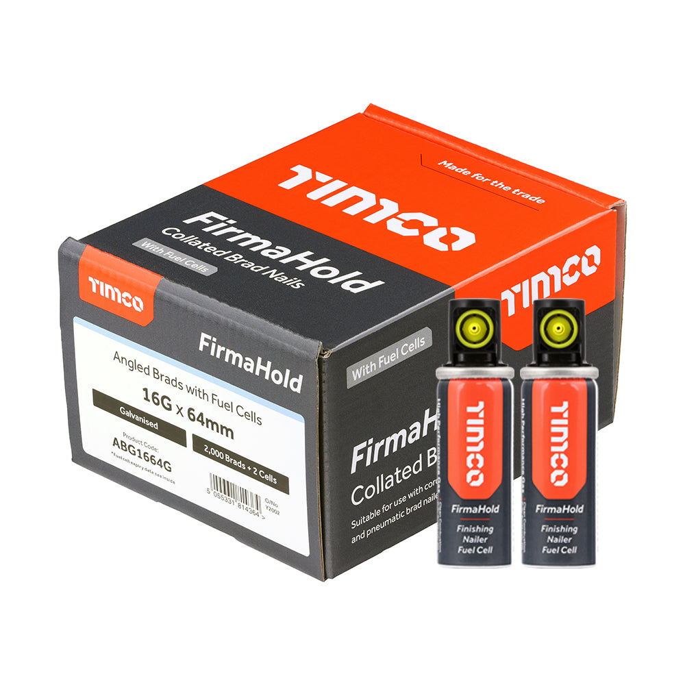 FirmaHold Collated Brad Nails & Fuel Cells - 16 Gauge - Angled - Galvanised - 16g x 64/2BFC - Box of 2000