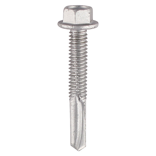 Metal Construction Heavy Section Screws - Hex - Self-Drilling - Bi-Metal - Exterior - Silver Organic - 5.5 x 38 - Box of 100