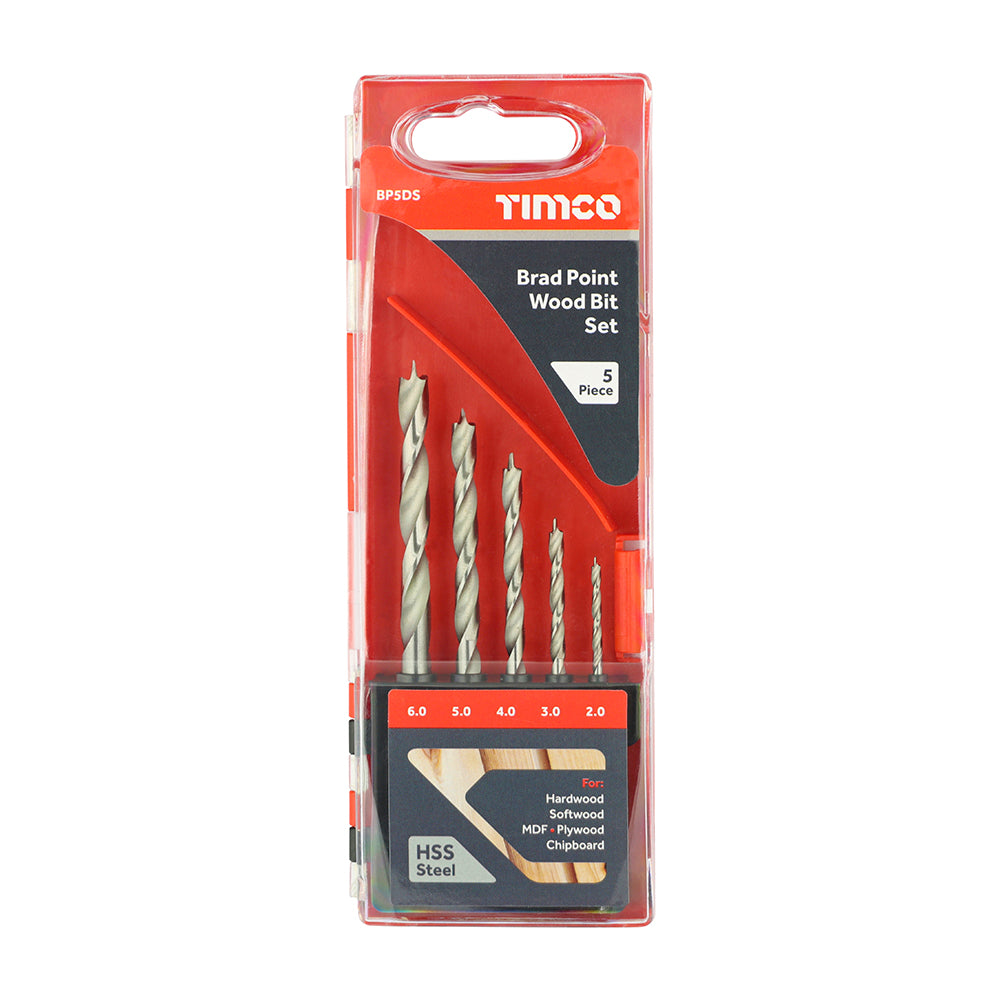 Brad Point Wood Bit Set - Case of 5