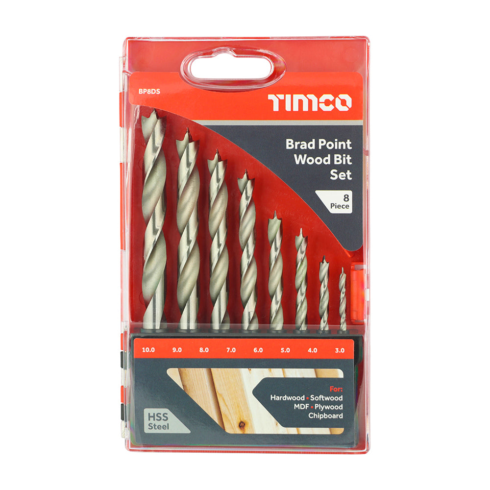 Brad Point Wood Bit Set - Case of 8