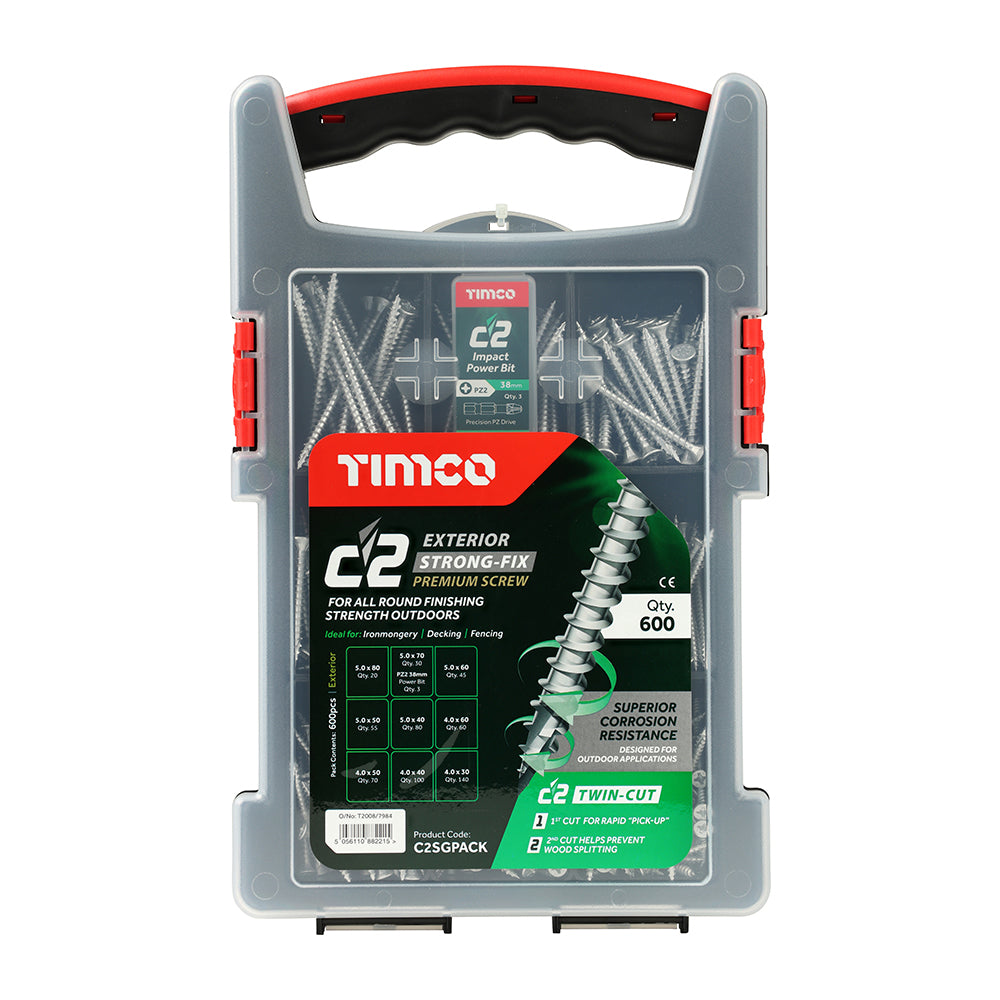 C2 Exterior Strong-Fix Mixed Grab Pack - PZ - Double Countersunk with Ribs - Twin-Cut - Silver - Tray of 600