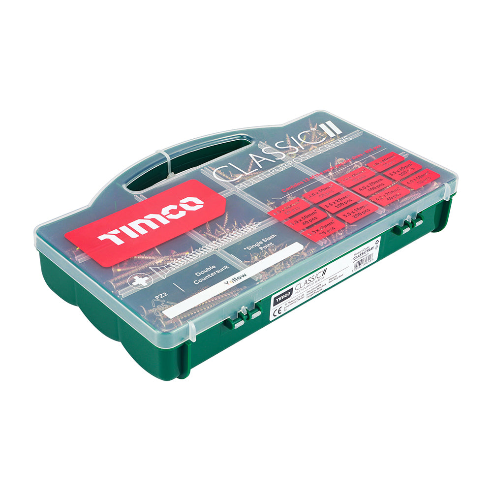 Classic Multi-Purpose Screws - Mixed Tray - PZ - Double Countersunk - Yellow - Tray of 895
