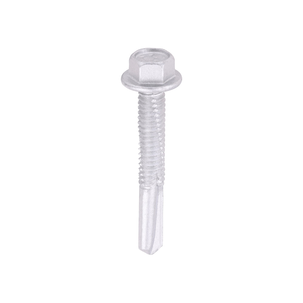 Metal Construction Heavy Section Screws - Hex - Self-Drilling - Exterior - Silver Organic - 5.5 x 38 - Box of 100