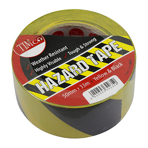 Hazard Tape - Yellow & Black - 33m x 50mm - Roll of 1