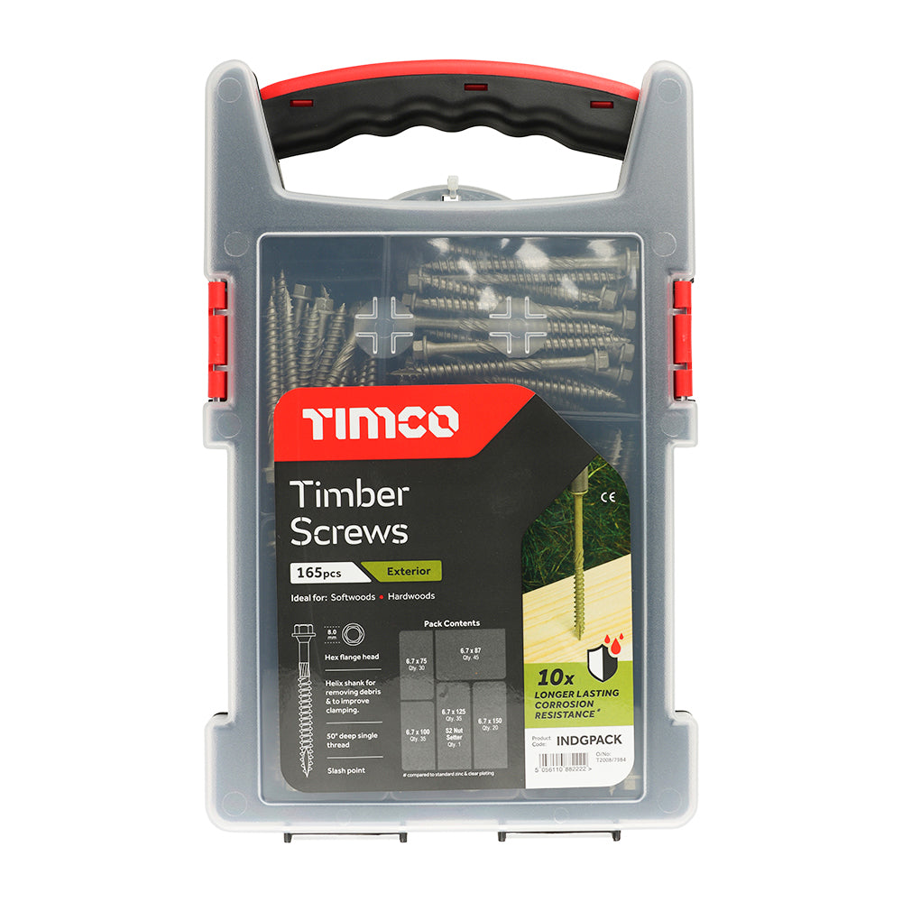 Timber Screws - Hex - Exterior - Mixed Grab Pack - Green - Tray of 165
