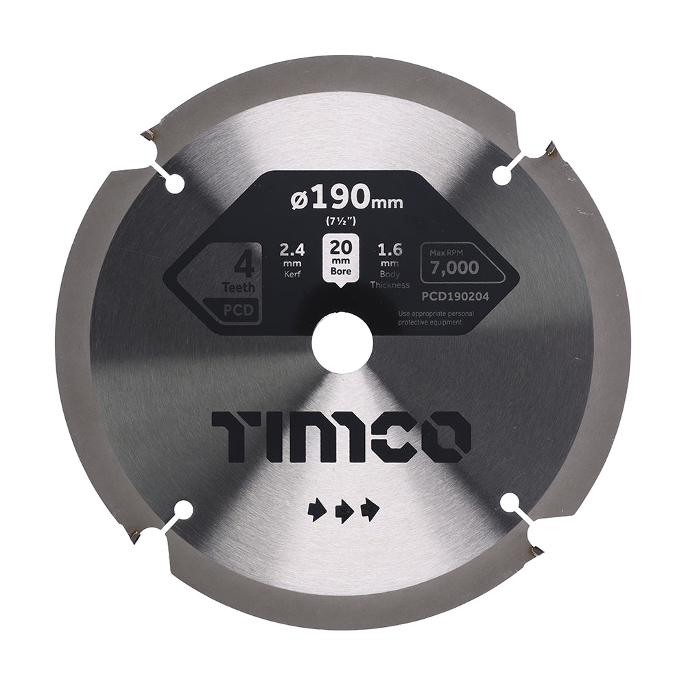 PCD Fibre Cement Saw Blade - 190 x 20 x 4T - Clamshell of 1
