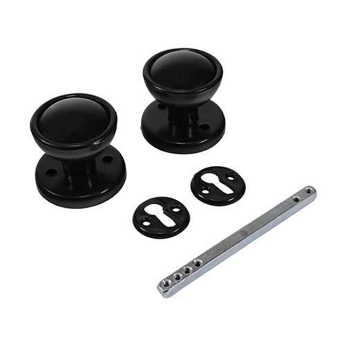Plastic Rim / Mortice Knob Set - Black - 50mm - Plain Bag of 1