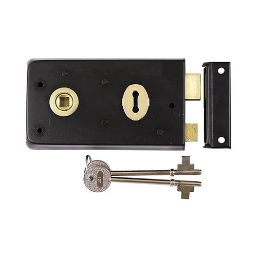 Rim Sash Lock - Inward and Outward Keep - Black - 143 x 83mm - Plain Bag of 1