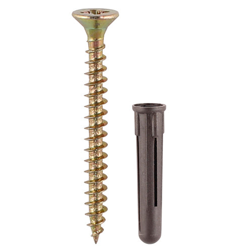 Brown Plastic Plugs with Screws - 35mm Brown Plug, 5.0x50 Screw - TIMpac of 15