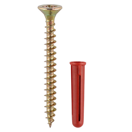 Red Plastic Plugs with Screws - 30mm Red Plug, 4.0x40 Screw - TIMpac of 25