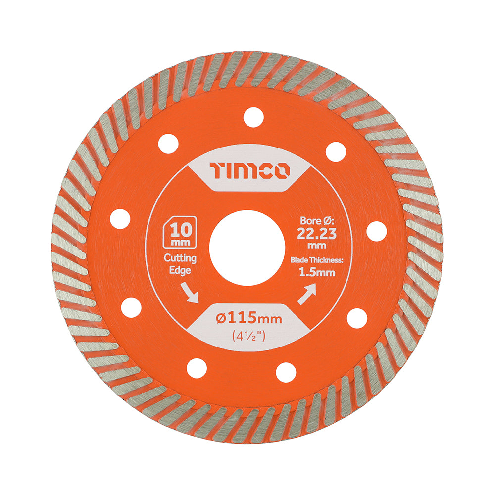 Premium Tile & Ceramic Diamond Blade - Thin Turbo - 115 x 22.2 - Box of 1