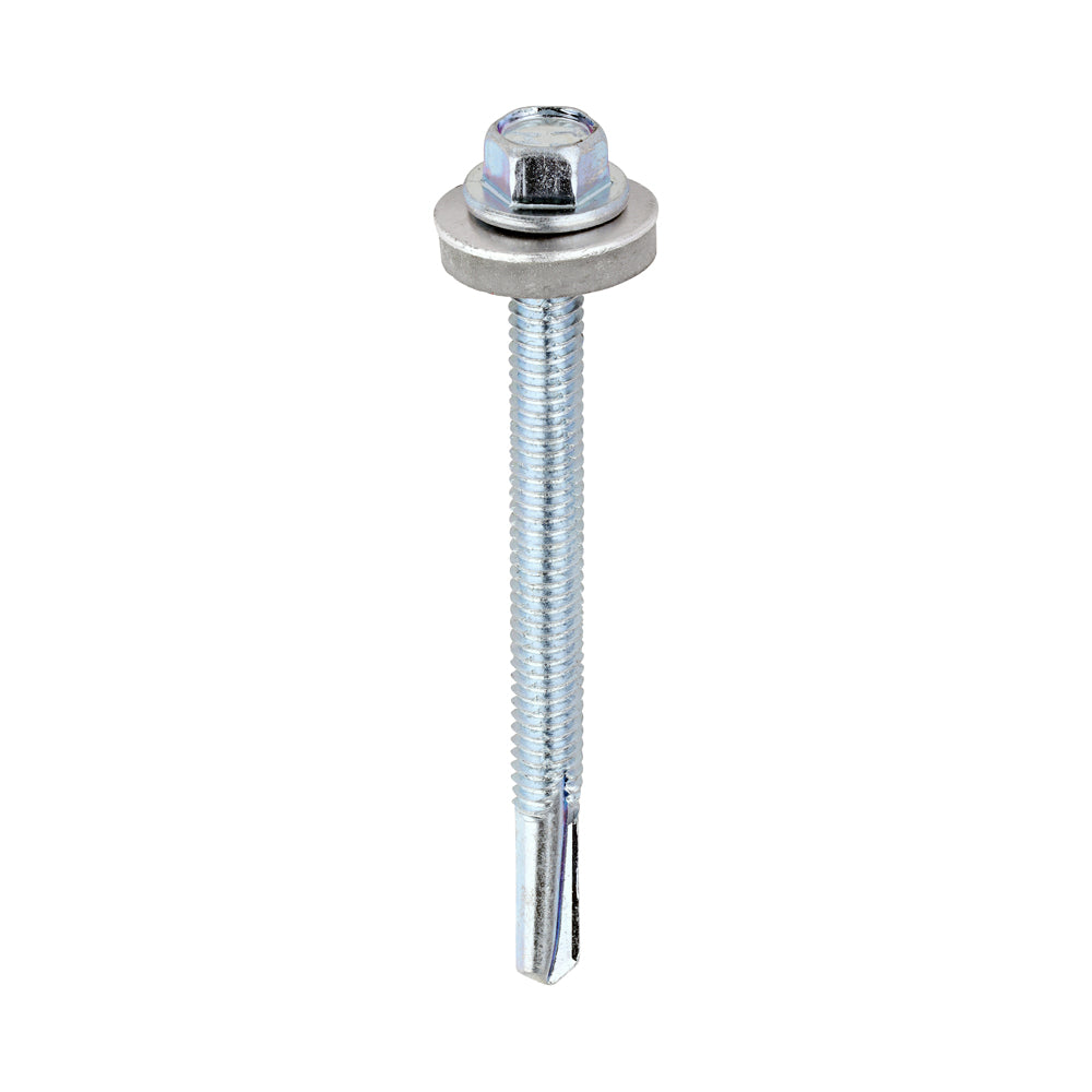 Metal Construction Heavy Section Screws - Hex - EPDM Washer - Self-Drilling - Zinc - 5.5 x 65 - Box of 100