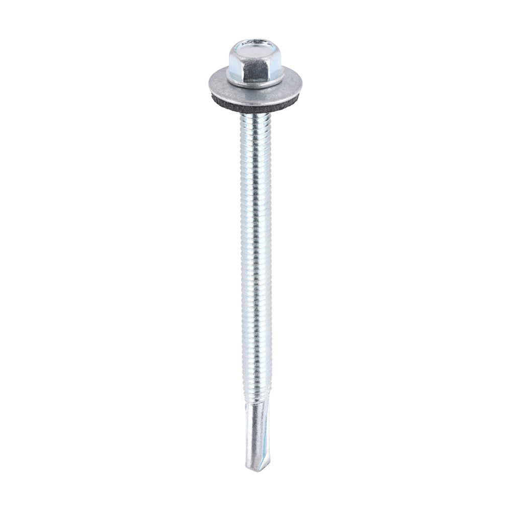 Metal Construction Heavy Section Screws - Hex - EPDM Washer - Self-Drilling - Zinc - 5.5 x 80 - Bag of 100